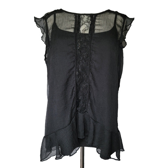 Maurices Elegant Chiffon Black Top Women XL Whimsygoth Dark Fairy Witchy Romance - Picture 1 of 12